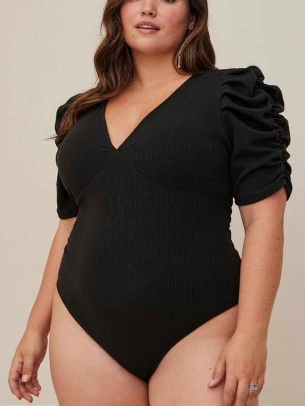 Black Ruched Sleeve One-Piece Swimsuit